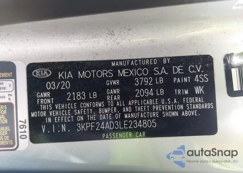 2020 Kia Forte Lxs from USA, damaged, VIN 3KPF24AD3LE234805